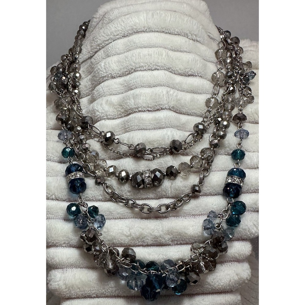 Vintage WHBM Multi Tiered SILVER & BLUE Crystal Convertible Necklace-PRE-OWNED